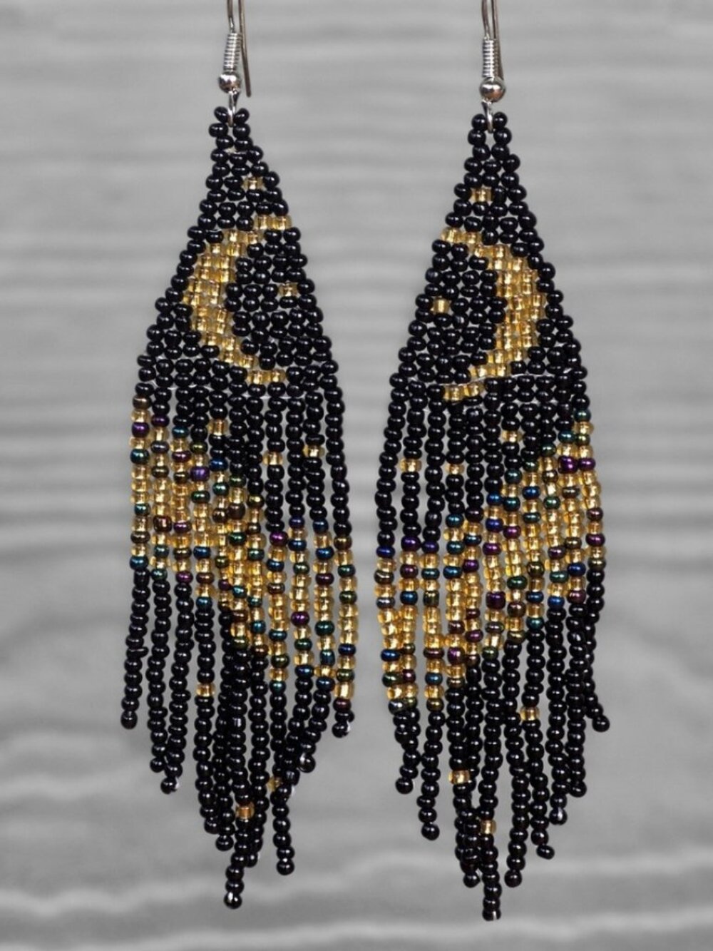 Moon Boho Earrings Beaded Fringe Handmade Jewelry Boheme